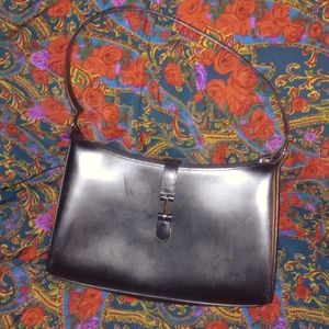 Ann Taylor black leather 90s style hobo bag